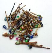 Forty mixed modern Treen Lace Bobbins, most with turned shanks and glass bead spangles