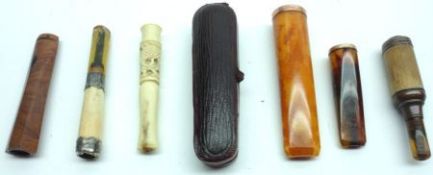 A Mixed Lot: Various Bone and Amber/composition Cheroot Holders, etc
