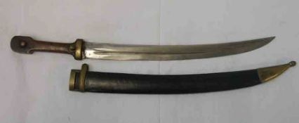 Russian Bebut Sword/Kindjal, curved blade 17”, marked “1919”, metal mounted wooden grip, metal