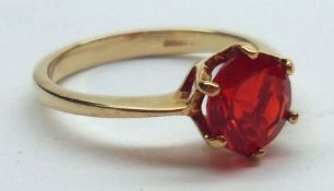 A 20th Century hallmarked 9ct Gold single red stone Ring