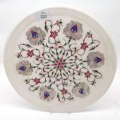 A Circular Shibayama type Plaque, inset with mother-of-pearl and twining foliate design, (losses),