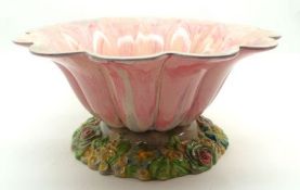 A Clarice Cliff Wilkinsons Limited Large Bowl of flower-formed design, raised on a foliage encrusted