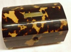 A Victorian Tortoiseshell mounted miniature Casket with facetted domed lid and standing on four