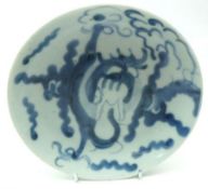 A Chinese Circular Saucer Dish, decorated in underglaze blue with dragon etc, 6” diameter