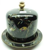 A late 19th Century large Cheese Bell, decorated with birds and sprays of foliage on a black