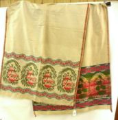 A 1920’s woven Silk Elbow Shawl, deep Ivory ground, edged with coloured floral borders