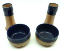 A pair of Royal Doulton Stoneware Vases with blue collars; together with a pair of similar blue