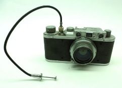 Leica II 1937-1938 35mm Rangefinder Camera, black body, nickel top plate and bottom plate, Serial No