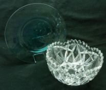 A Decorative Venetian Glass Plate and a further heavily facetted Lead Crystal Bowl, 10” and 8”