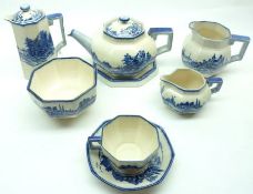 A Doulton “Norfolk” pattern Octagonal Tea Service, comprising of Teapot with Stand, Hot Water Pot,
