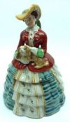 A 19th Century Novelty Covered Jar modelled as a Lady in Flowing Skirt, decorated in colours and
