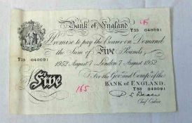 P S BEALE, Five Pounds Bank Note, Y53 040091