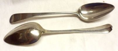 Two George III Tablespoons, Old English pattern, bearing contemporary matching initials to the