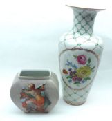 A large modern Baluster Vase, decorated with sprays of flowers on a meshed background, the base