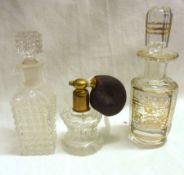 A Mixed Lot comprising: A 19th Century facetted cylindrical clear glass Scent Bottle with gilt