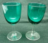 Five Turquoise Bowled and Clear Stemmed Small Wine Glasses, the largest 5” high (5)