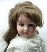 Armand Marseille Bisque Head Child Character Doll, with weighted blue sleep glass eyes, lashes