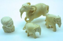 A Mixed Lot of various carved Ivory including: A Goat (one leg missing), two small Elephants and a