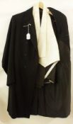 A Gentleman’s Vintage black French Frock Coat with grey/black chalk stripe formal Trousers and white