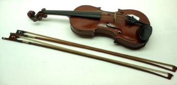 An early 20th Century Violin, two-piece back featuring inlaid decoration, double purfling sides