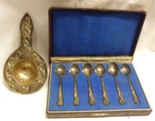 A cased set of six early 20th century Chinese Export White Metal Coffee Spoons with dragon applied