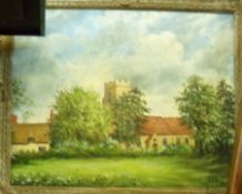 An Oil on Canvas Study of a rural church, signed Edith Todd, dated 1967, in a modern gilt style