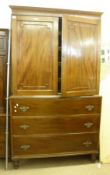 A 19th Century Mahogany Linen Press Cabinet, the top with two panelled doors, internally fitted with