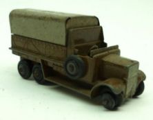 Dinky Toys Covered Army Wagon in brown livery 151B raised on 6 wheels