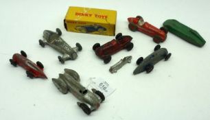 Eight assorted Vintage Die-Cast Racing Cars, to include: Dinky Toys MG Record Car No 23P in green