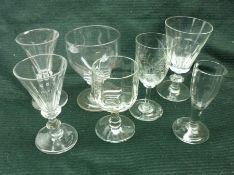 A Mixed Group of seven 19th Century and later Drinking Glasses, to include small Rummer, pair of