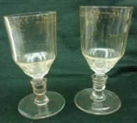 A pair of 19th Century Facetted Clear Glass Rummers on turned stemmed with rubbed gilt highlight