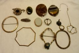 A packet of assorted Victorian Jewellery oddments including gilt metal Frame, four Miniature Frames,