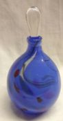 A 20th Century Murano type blue glass Scent Bottle with swirled coloured detail and clear teardrop