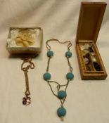 A Mixed Lot of various Coral and other Bead Necklaces, a Carved Ivory Basket of Flowers Brooch (