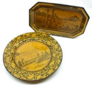 A Royal Doulton Octagonal Sandwich Plate, decorated with a harvest scene on an amber background;