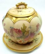 A Royal Worcester Melon-shaped Covered Jar, No 1412, typically decorated with floral sprays and gilt