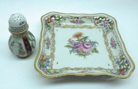 A 20th Century Dresden shaped square Dish with pierced border decorated with gilt and floral sprays;