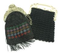 A 1920s Black Beadwork Evening Purse, with moulded clasp (damage to clasp); together with a Black