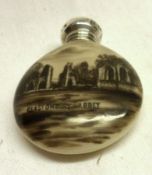 An Edwardian small circular ceramic flask formed Scent Bottle, partially hand painted and transfer