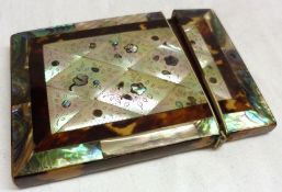 A Victorian Card Case of usual rectangular shape, inlaid and panelled decoration in Nacre, Mother of