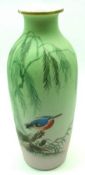 An ornate Oriental Baluster Vase of tapering form, well-painted in colours with kingfisher and