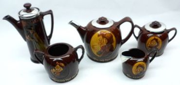 A Royal Doulton Kings Ware Composite Tea Service, comprising Teapot, Lidded Sugar Basin and Cream