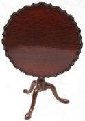 An early 19th Century and later Mahogany Snap Top Table, the top with moulded pie-crust edge to a