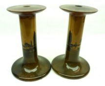 A pair of Royal Doulton Ham Stands, Design No D3416, decorated with a Poplars at Sunset scene (one