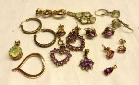 A packet of assorted hallmarked 9ct Gold and yellow metal stone set Jewellery items including
