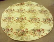 A large circular Table Cloth Ochre ground with flowers and foliage, lined and interlined