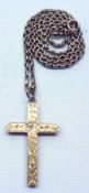 An Edwardian hallmarked 9ct Gold Hollow Cross, with foliate and floral engraved decoration, 37mm x