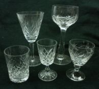 A suite of 20th Century Clear Cut Glass Wares, to include five Hock Glasses, eight small Wine