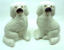 A pair of 19th Century Staffordshire Model Spaniels, decorated with slight gilt highlights on a