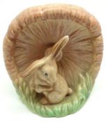 A Sylvac Spill Vase modelled as a bunny rabbit in front of a large mushroom, 6” high